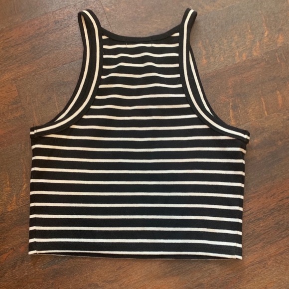 Madewell 100% cotton Black & White Striped Crop Tank Top, thick, high neck, bold - Picture 2 of 6